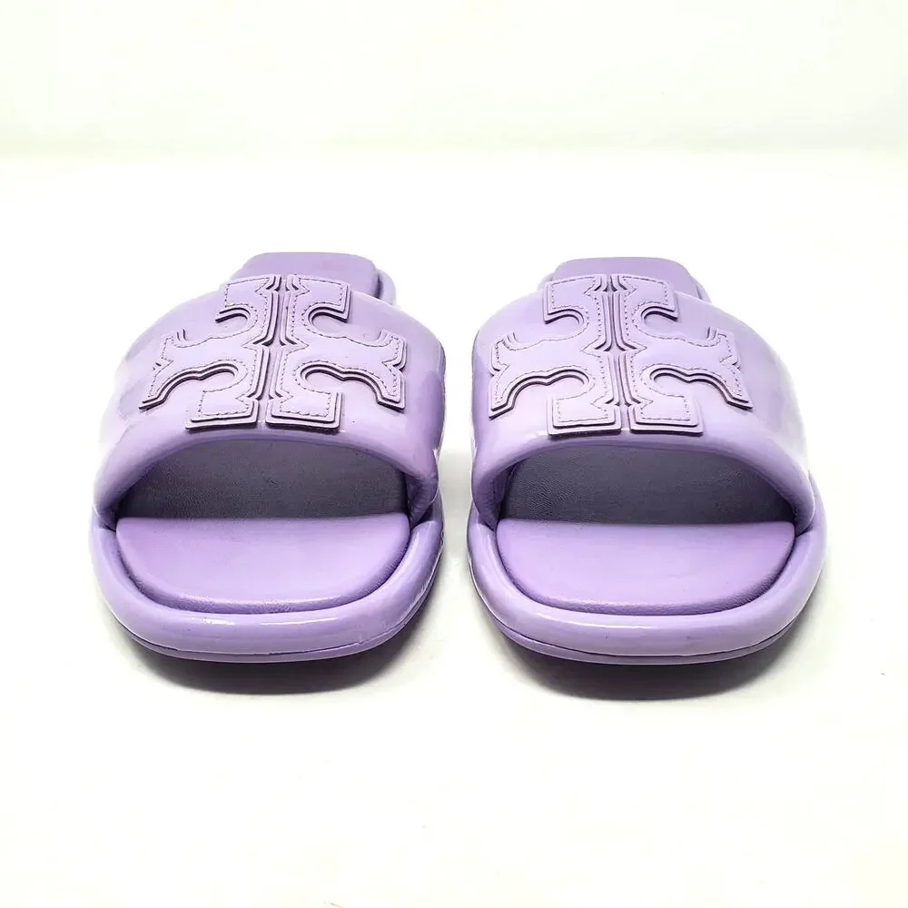 Tory Burch Double T Sport Slide Sandals Lavender Cloud Leather 141380 Size 6.5 M